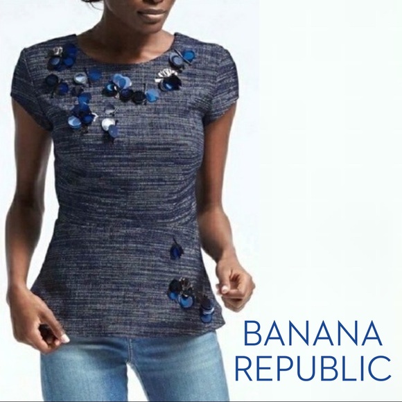 Banana Republic Tops - Banana Republic embellished tweed peplum top 0P
